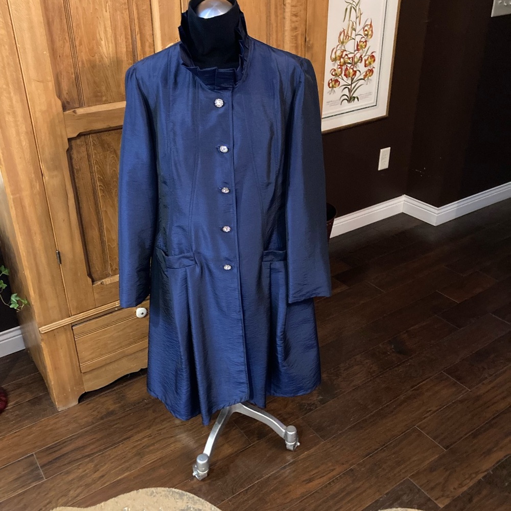 Joseph Ribkoff Blue Coat-Dress with Tailored Details and High Collar